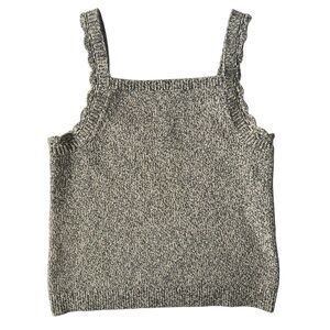 Sezane Linda Knit Organic Cotton Square Neck Sleeveless Tank Top Ecru Blue XS